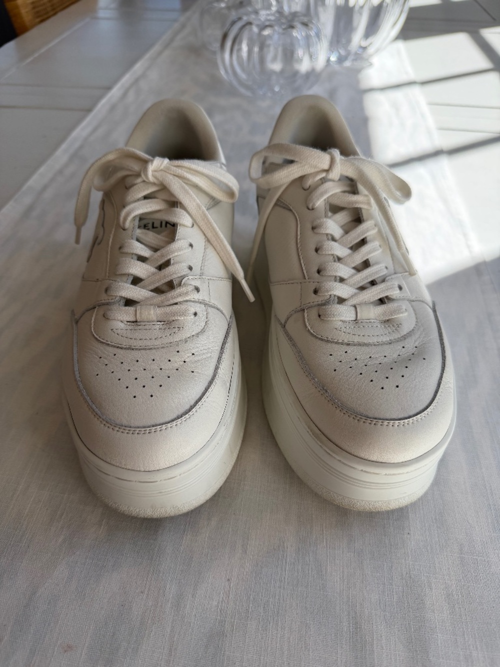 Celine Block Wedge sneaker, white leather, size 38